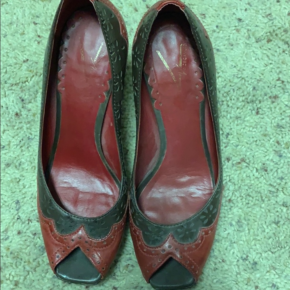 Red and brown Vince Camuto heels
